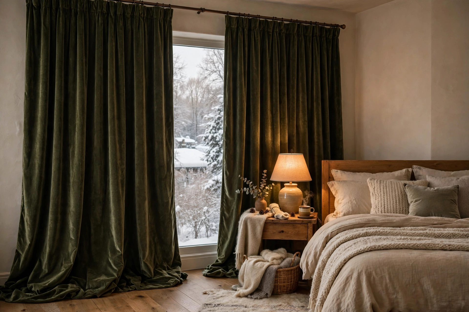 cozy winter bedroom bedding ideas heavy thermal curtains