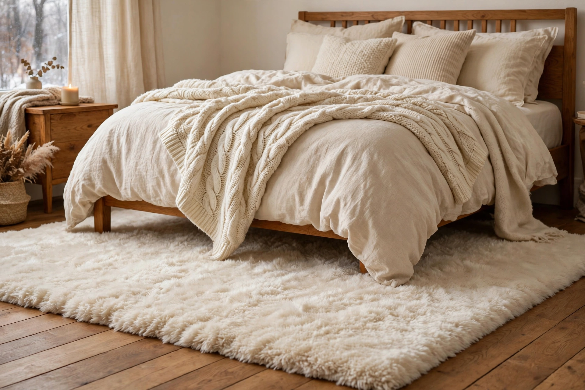 cozy winter bedroom bedding ideas plush rug under bed