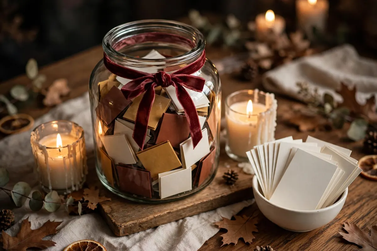 friendsgiving tablescape ideas gratitude jar centerpiece