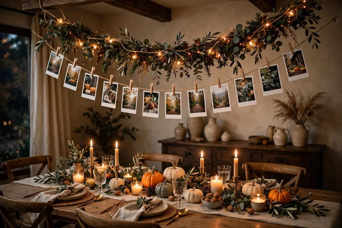 friendsgiving tablescape ideas photo memory garland