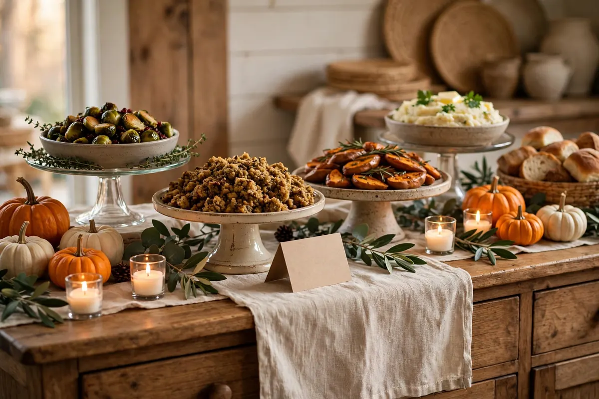 friendsgiving tablescape ideas potluck styling station