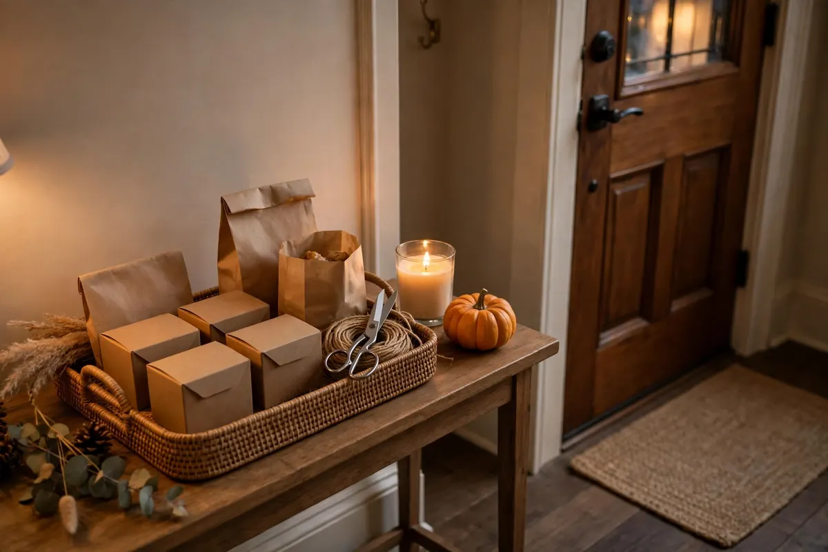 friendsgiving tablescape ideas take home treat station