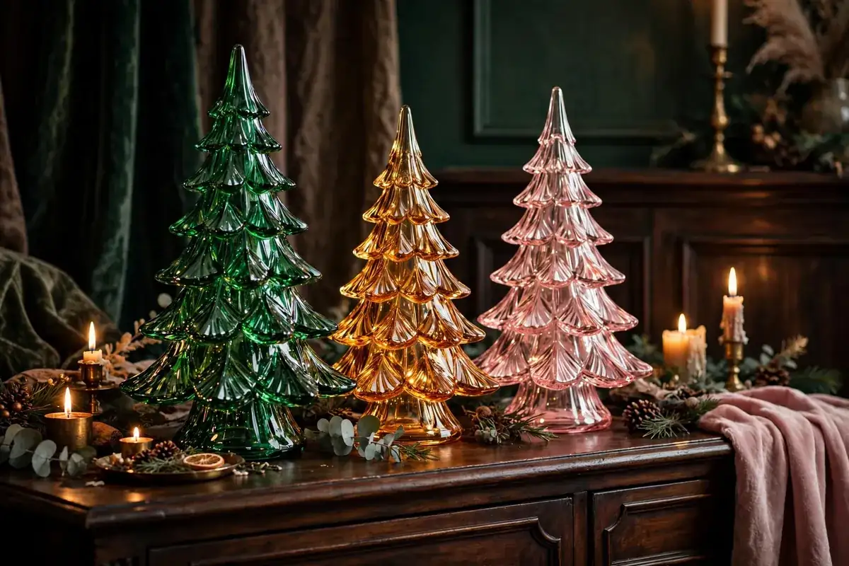 glass christmas tabletop tree ideas colored glass trees