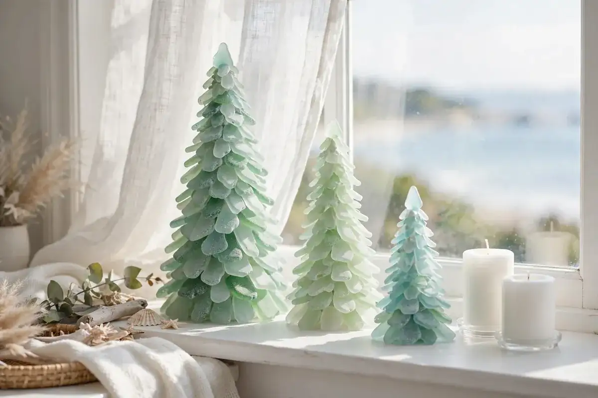glass christmas tabletop tree ideas frosted seaglass trees