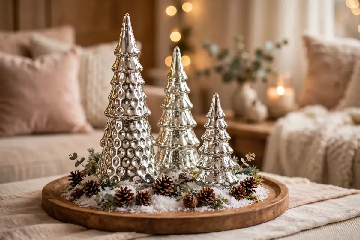 glass christmas tabletop tree ideas mercury glass trio
