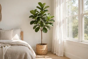 greenery bedroom fiddle leaf fig corner