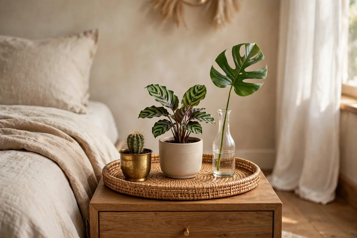 greenery bedroom nightstand plant trio