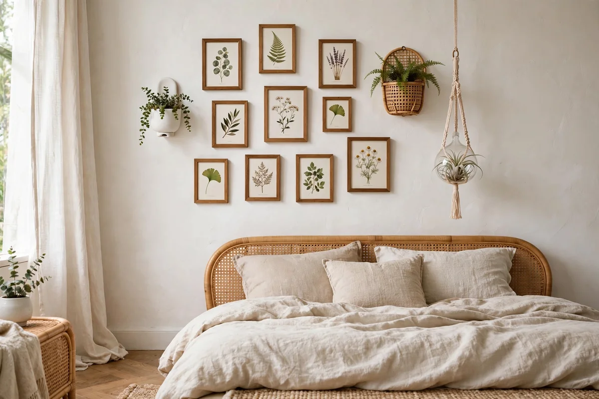 greenery bedroom plant art gallery wall