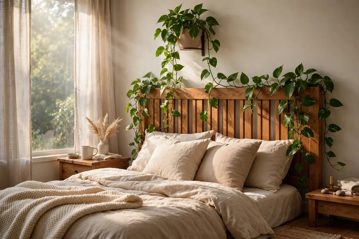 greenery bedroom pothos headboard