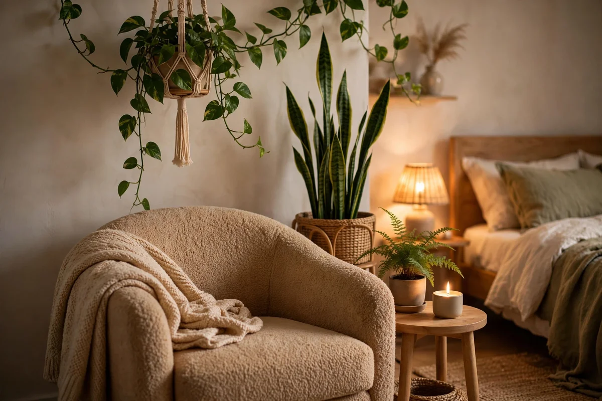 greenery bedroom reading nook jungle
