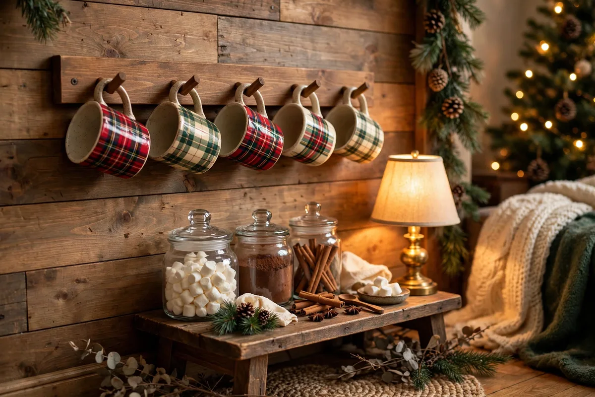 hot chocolate bar ideas plaid mug collection