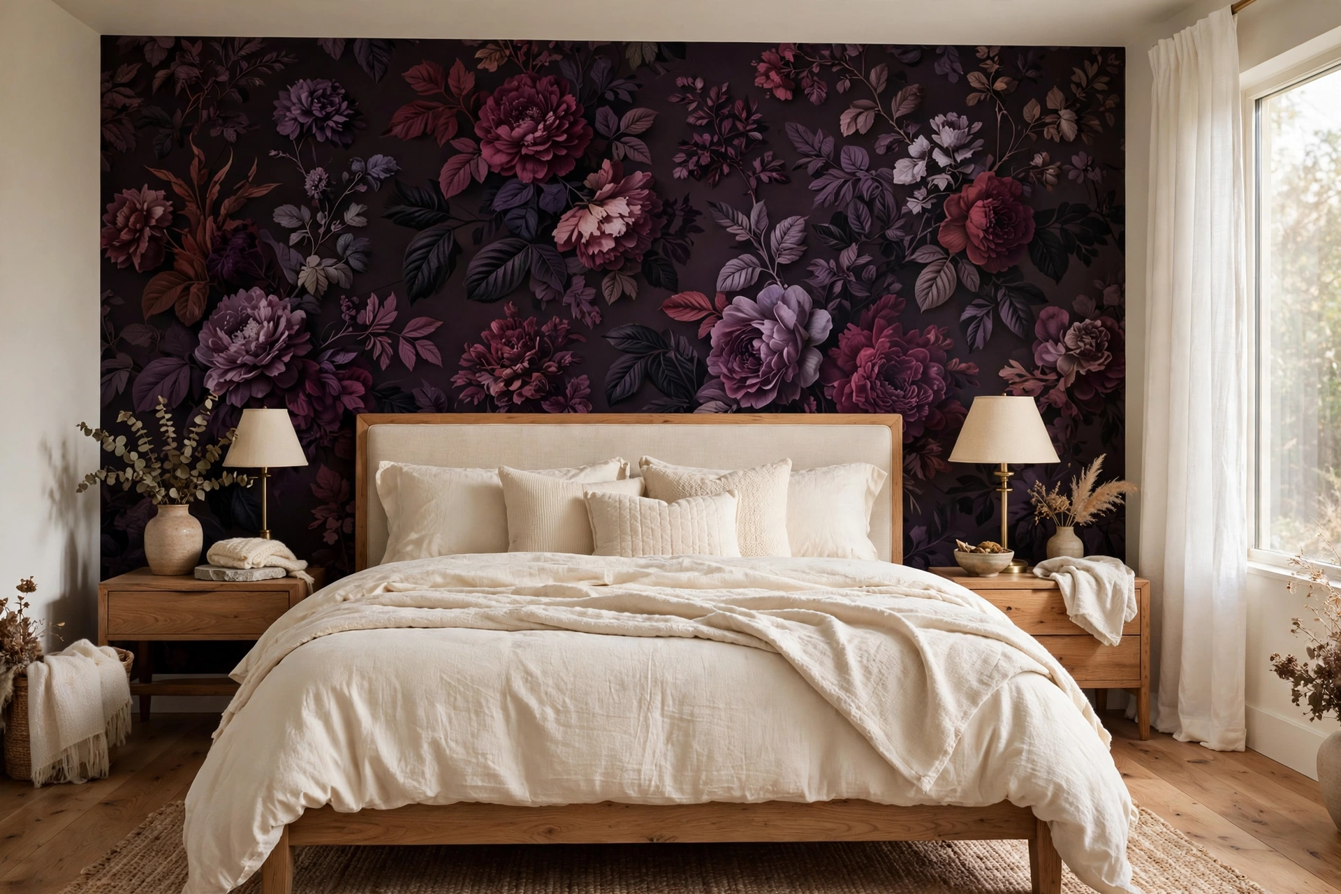 moody burgundy plum room decor dark floral plum wallpaper