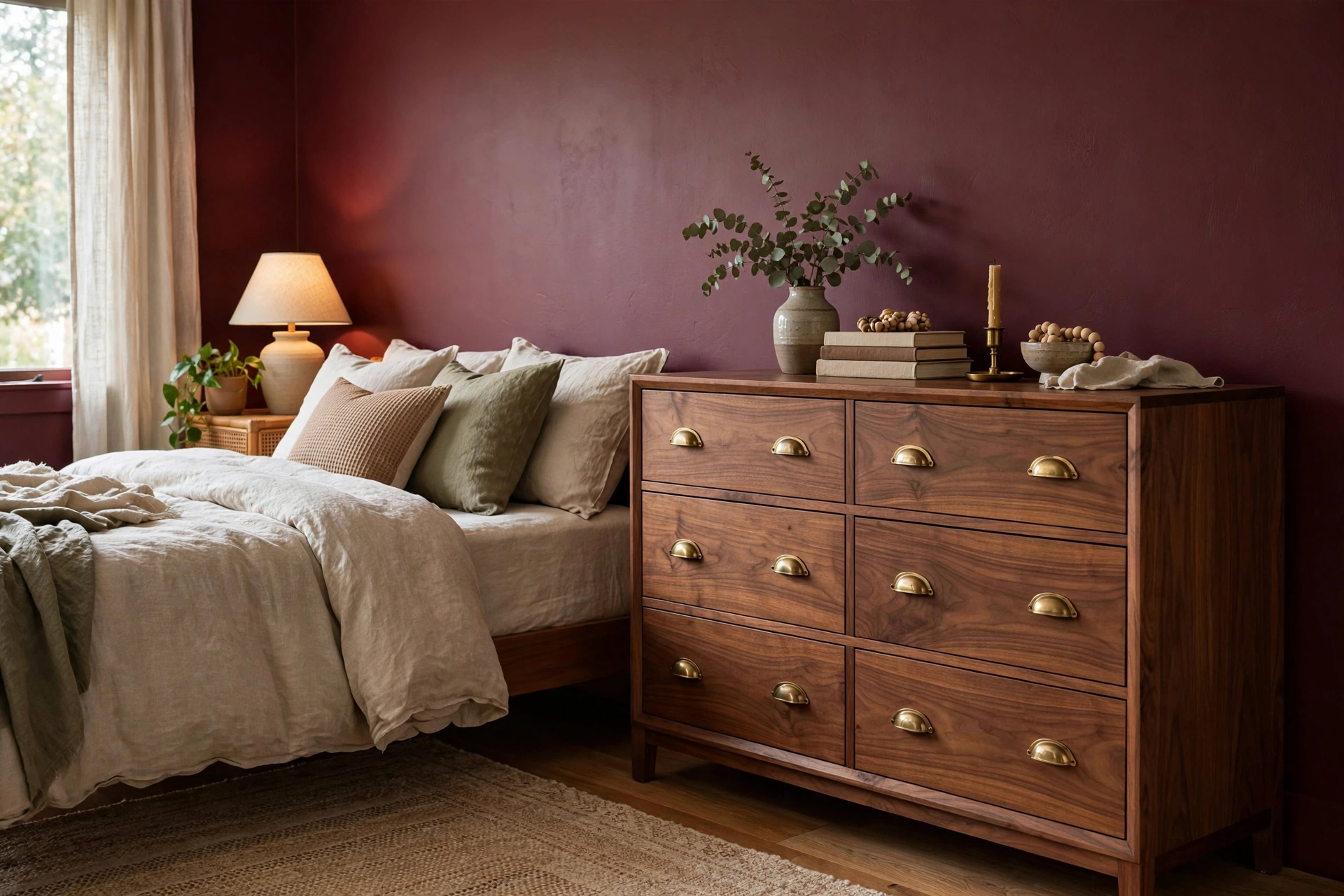 moody burgundy plum room decor walnut wood burgundy walls