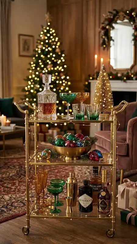 neo deco christmas brass bar cart