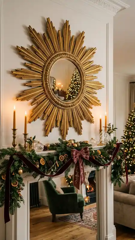 neo deco christmas brass sunburst mirror