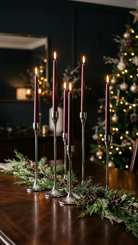 neo deco christmas chrome candlesticks