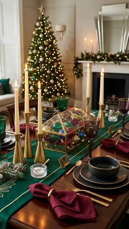 neo deco christmas dinner table emerald