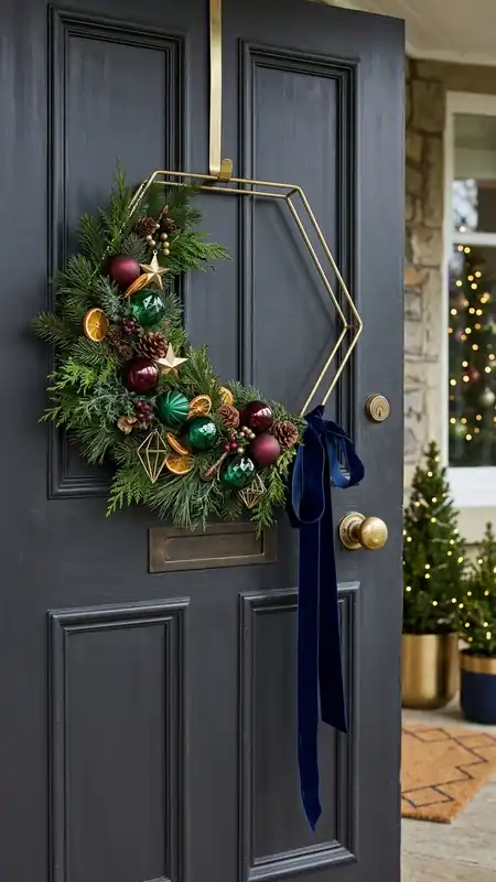 neo deco christmas hexagonal brass wreath