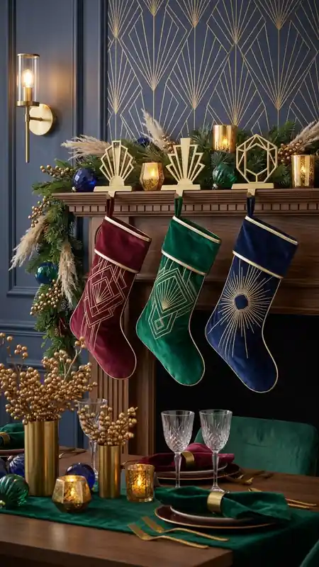 neo deco christmas velvet stockings brass
