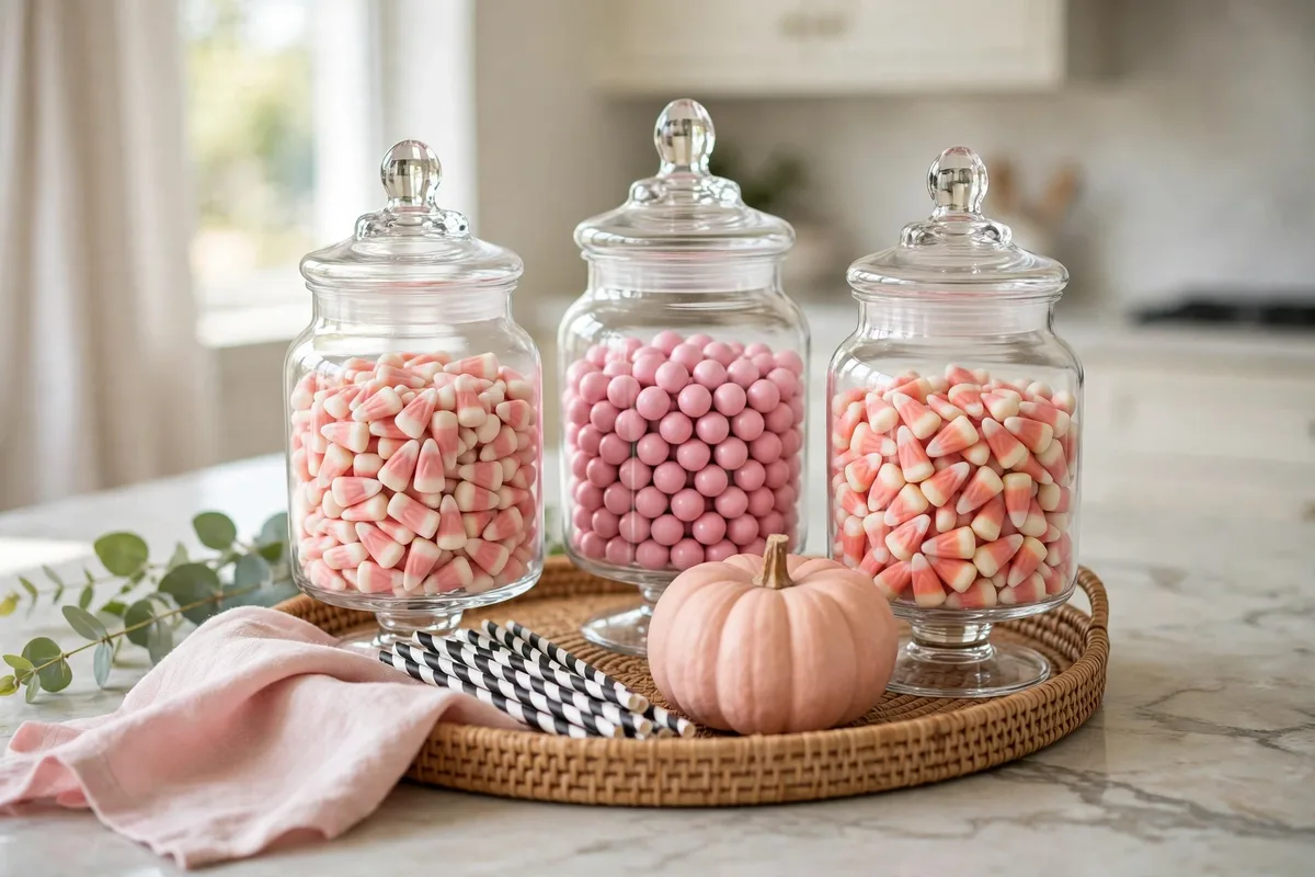 pink halloween decor ideas blush candy jars
