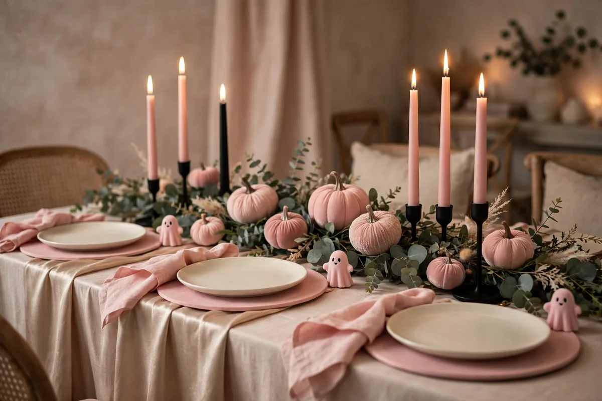pink halloween decor ideas blush halloween tablescape