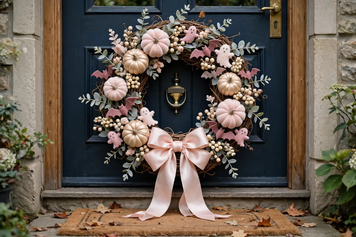 pink halloween decor ideas pastel halloween wreath