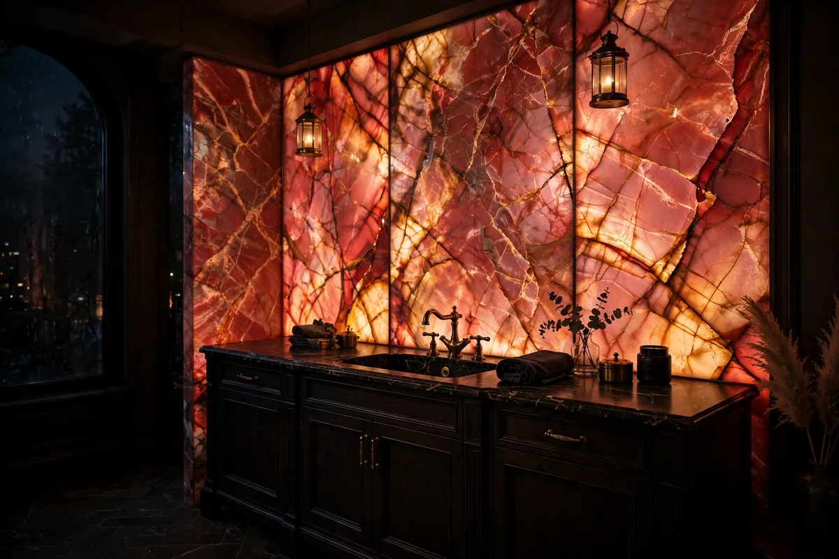 red marble bathroom ideas backlit