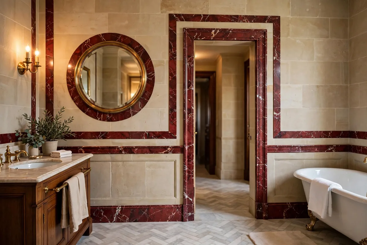 red marble bathroom ideas border inlay