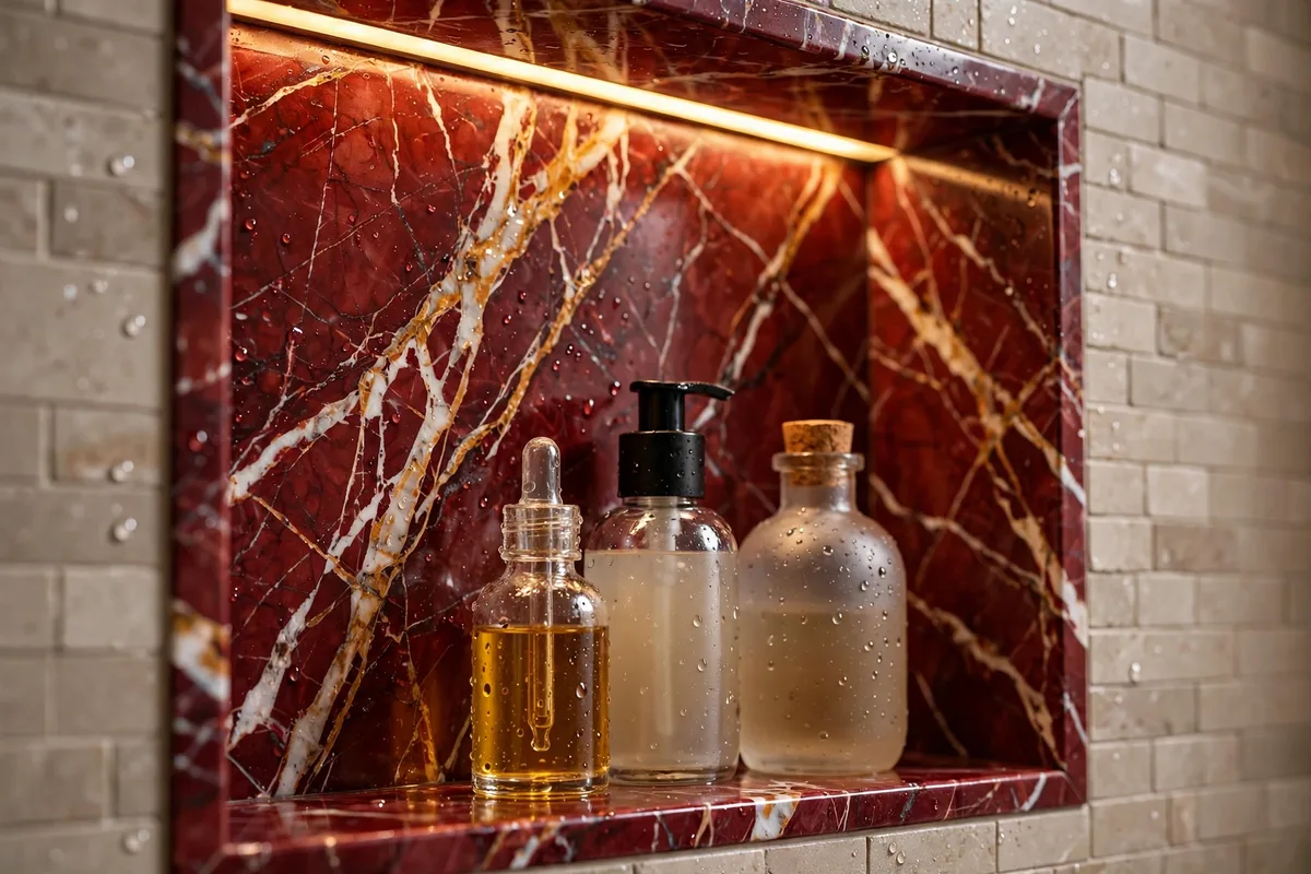 red marble bathroom ideas niches