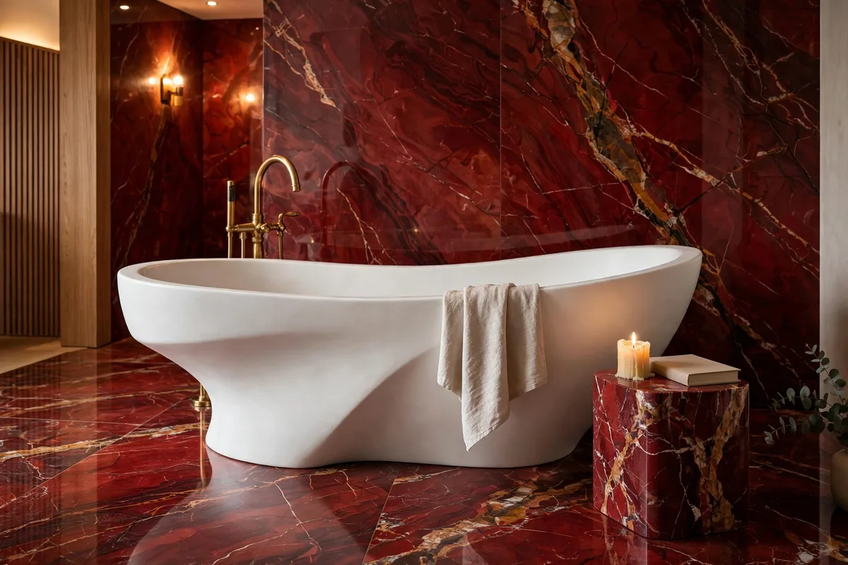 red marble bathroom ideas tub