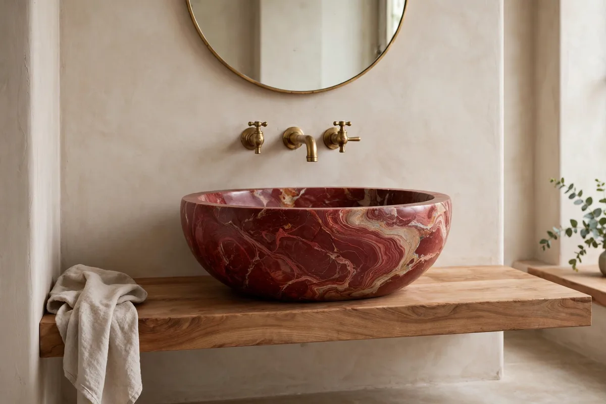 red marble bathroom ideas vessel sink