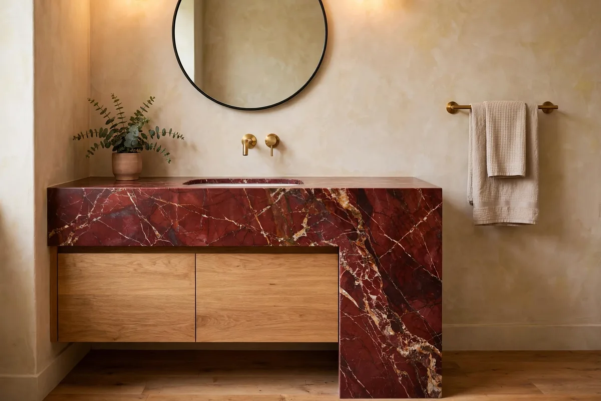 red marble bathroom ideas waterfall