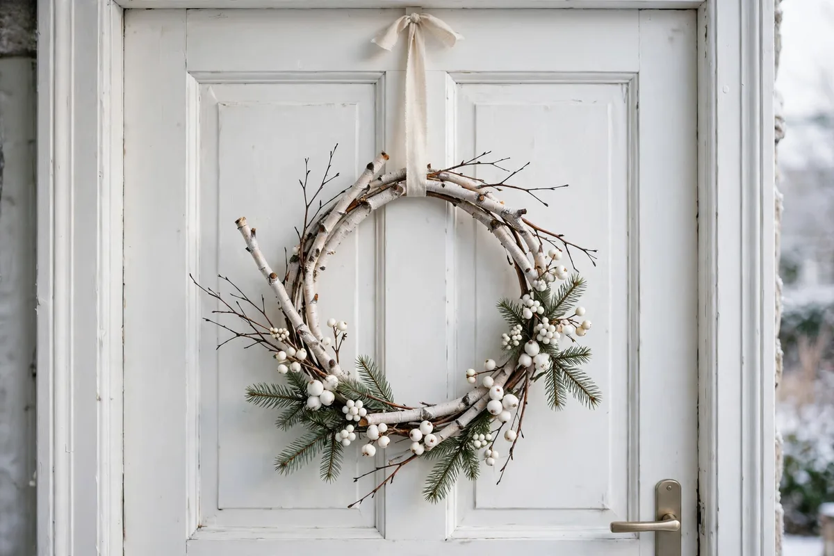 scandinavian christmas decor ideas birch branch wreath
