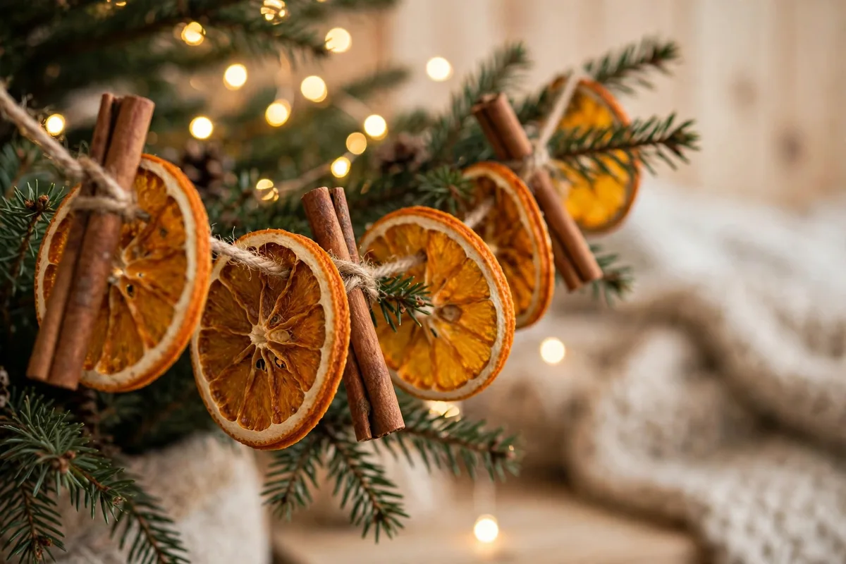 scandinavian christmas decor ideas dried orange cinnamon garland