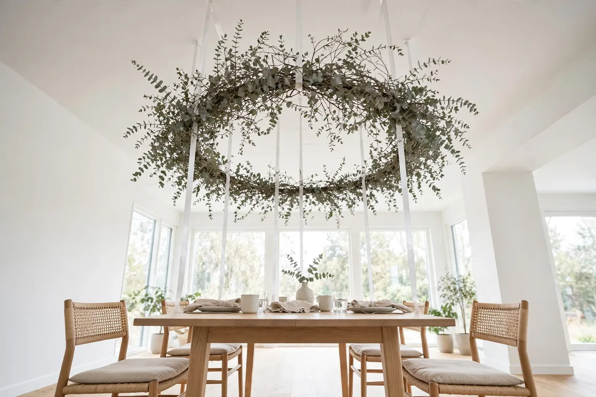 scandinavian christmas decor ideas eucalyptus dining wreath