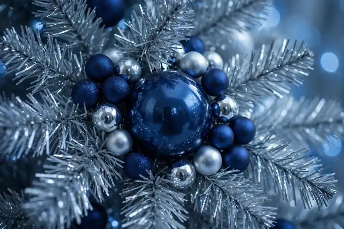 silver tinsel christmas tree ideas blue silver clusters