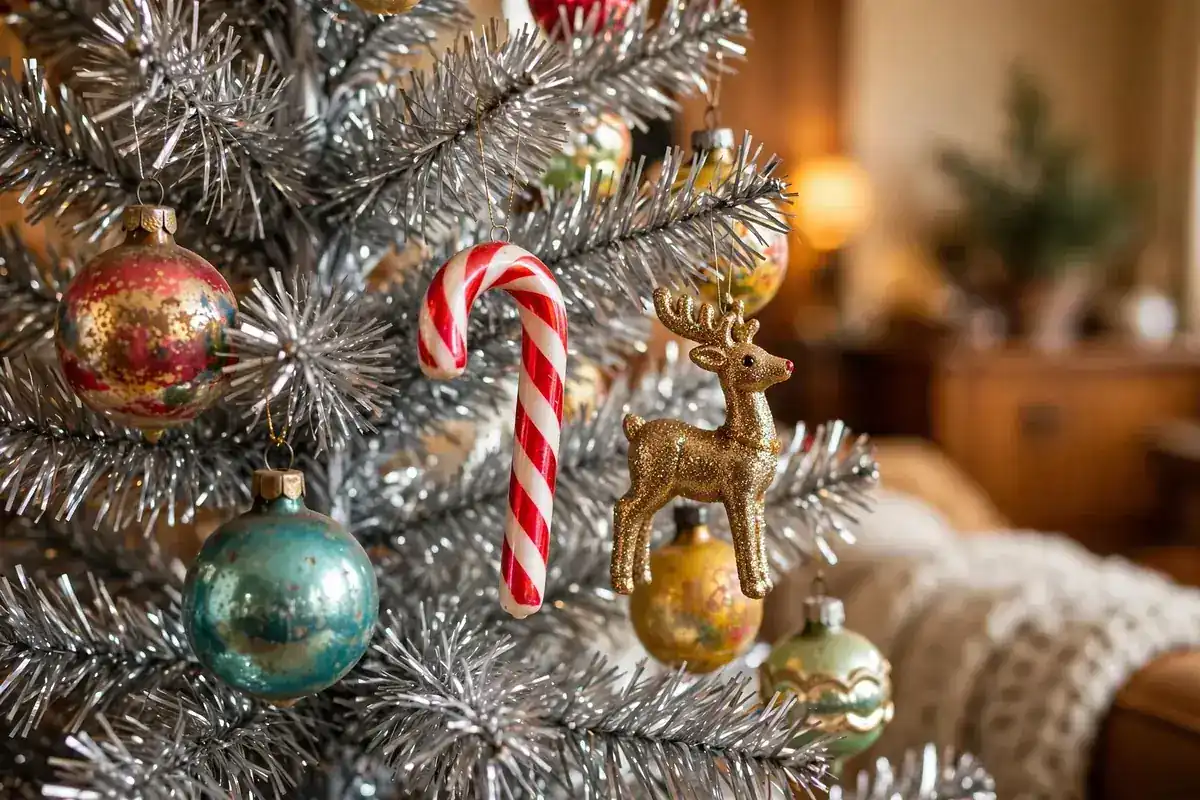 silver tinsel christmas tree ideas mismatched ornaments