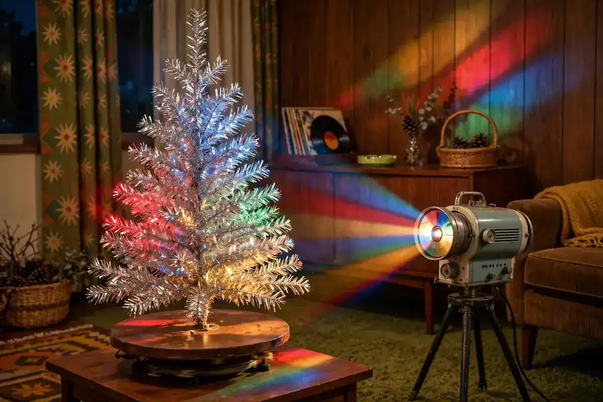 silver tinsel christmas tree ideas rotating base finale