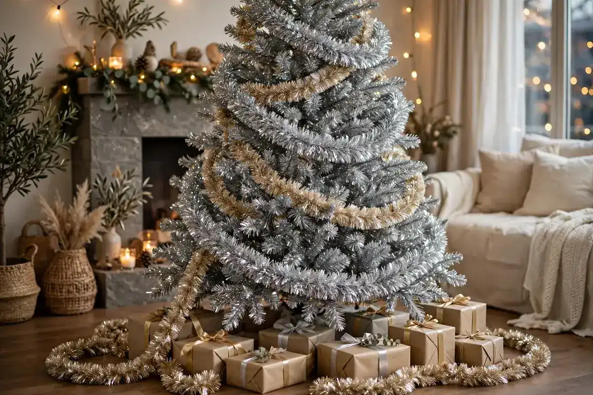 silver tinsel christmas tree ideas tinsel garland event