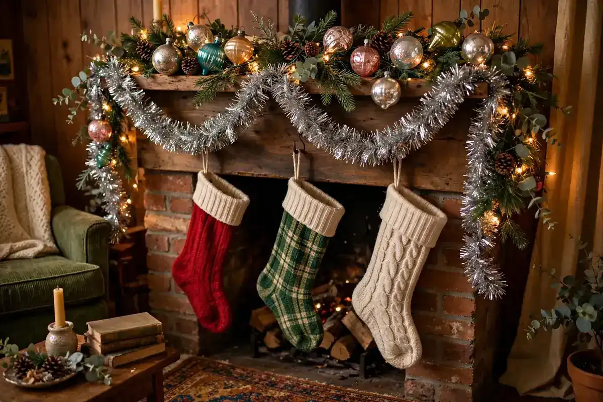 silver tinsel christmas tree ideas tinsel garland mantel