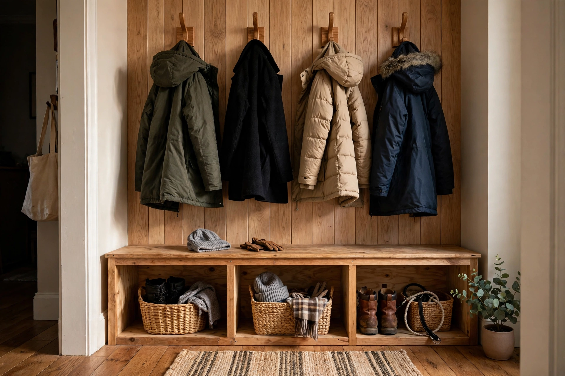 small entryway winter organization ideas diy mudroom bench hooks