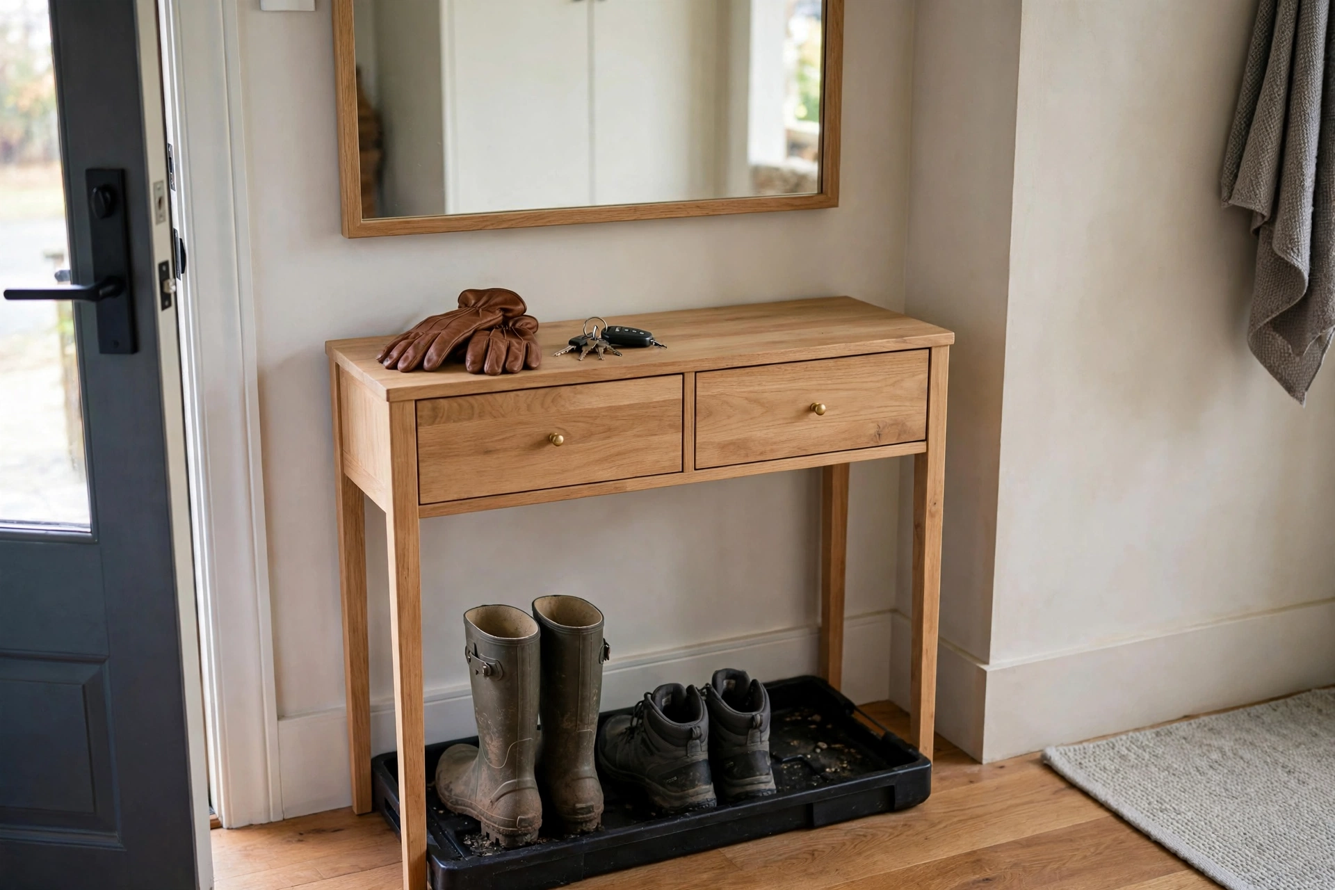 small entryway winter organization ideas slim console drawers entryway