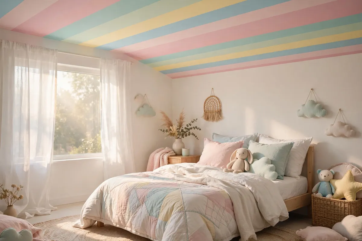 striped ceiling ideas pastel rainbow stripes