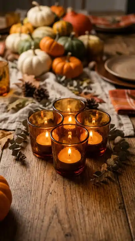 thanksgiving table decor amber glass candles