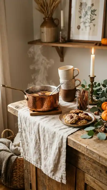 thanksgiving table decor cider drinks station