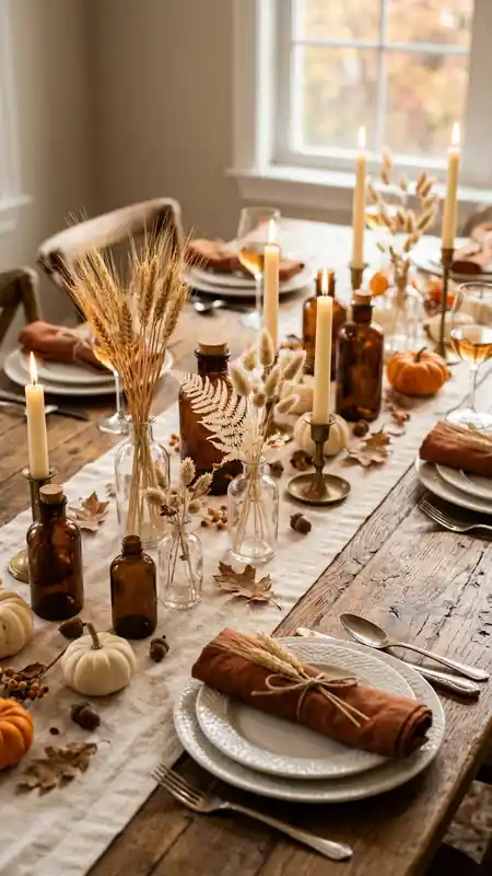 thanksgiving table decor dried floral bud vases
