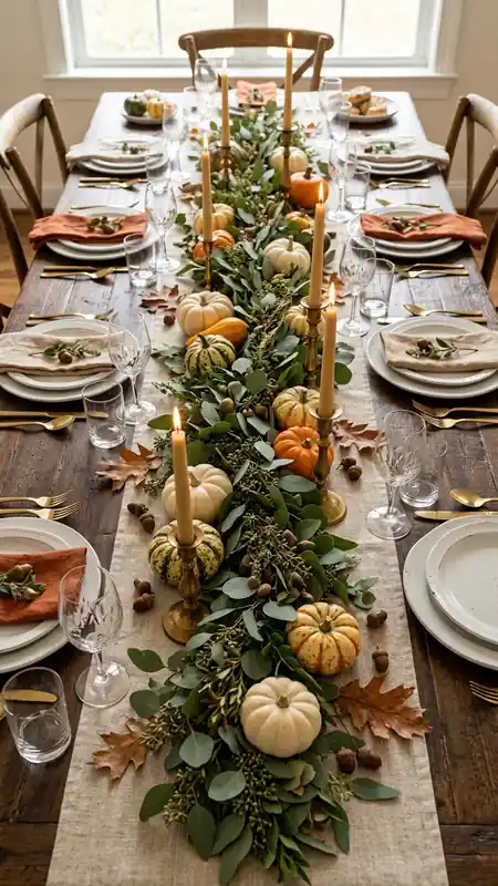 thanksgiving table decor eucalyptus garland runner