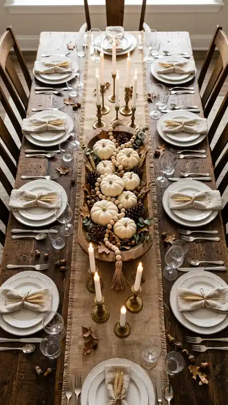 thanksgiving table decor farmhouse burlap runner