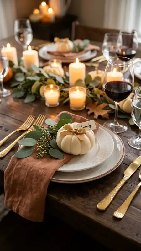 thanksgiving table decor mini pumpkin place cards