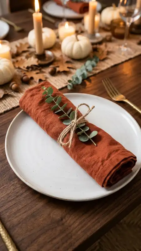 thanksgiving table decor napkin eucalyptus twine